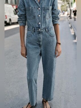 Zara Light Blue Denim Jumpsuit
